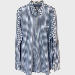 Peter Millar Dress Shirt Mens Large Blue Check Twill Button Down Long Sleeve